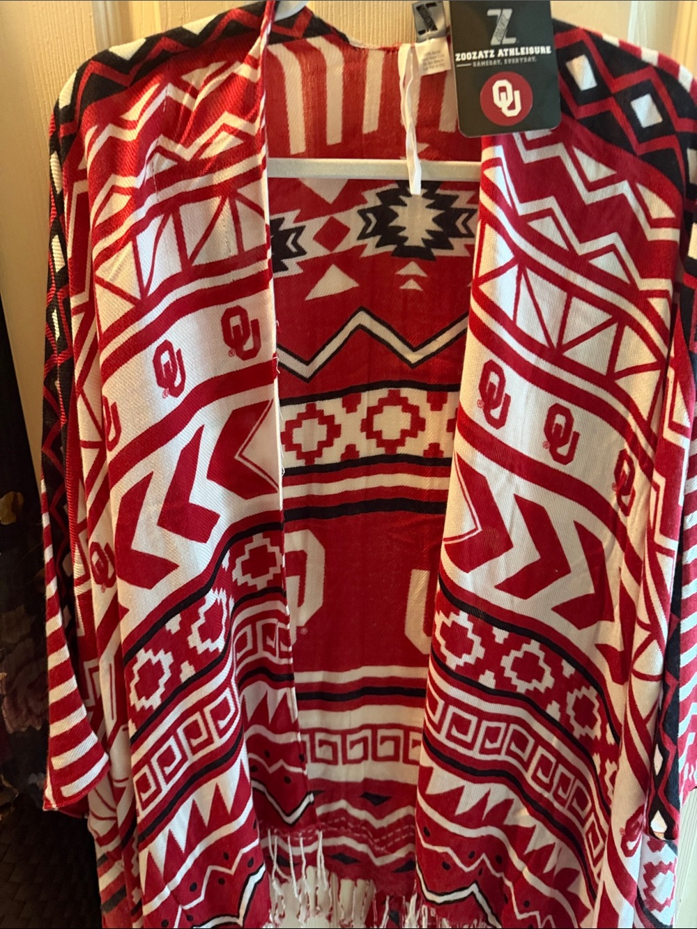 ZooZatz OU Red & White Aztec Hooded Shawl